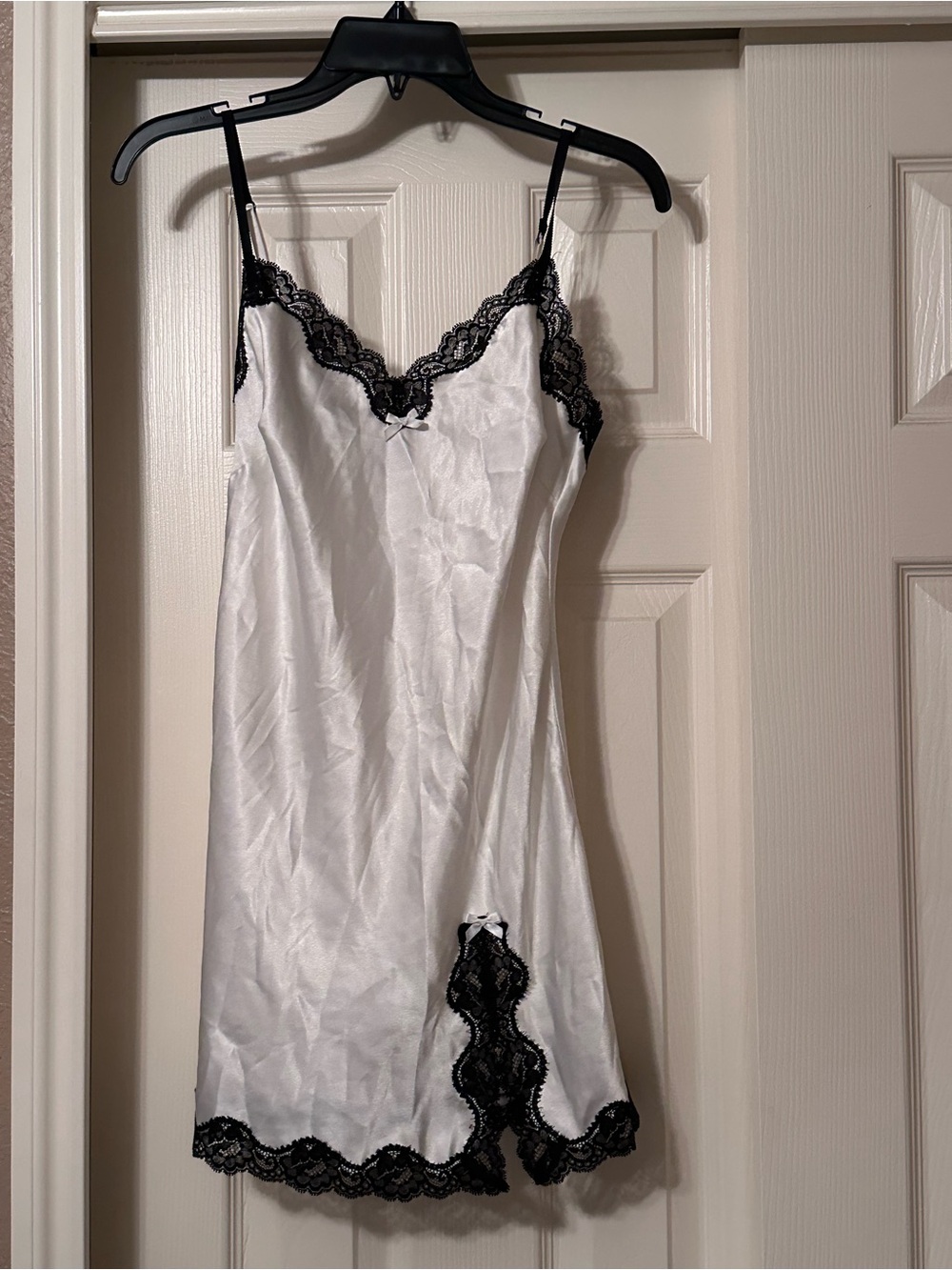 Victoria's Secret White Satin Slip with Black Lace